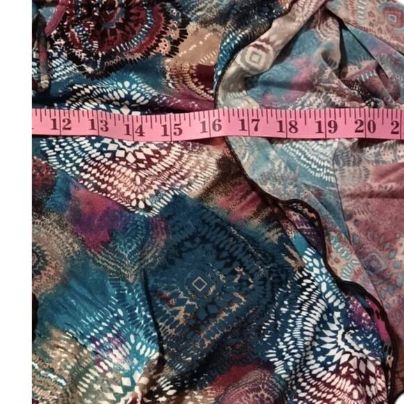 Y2K Stretchy Colorful Blouse Top Flutter Sleeves Blousy Relaxed Petite LG Office - Picture 6 of 11